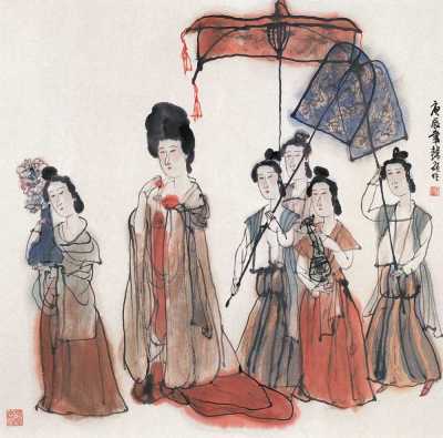 韩硕 庚辰（2005年）作 贵妃出游图 片